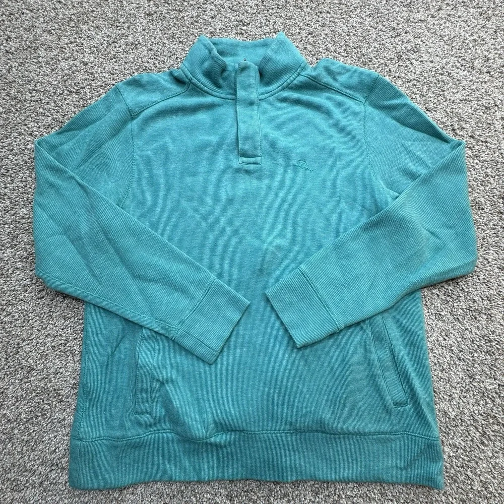 Tommy Bahama 1/4 Zip Pullover Sweater Mens Size Small Teal Long Sleeve Thermal